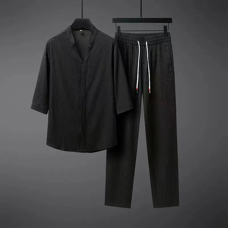 Vintage-Leinen-Trainingsanzug für Herren, 2-teiliges Set