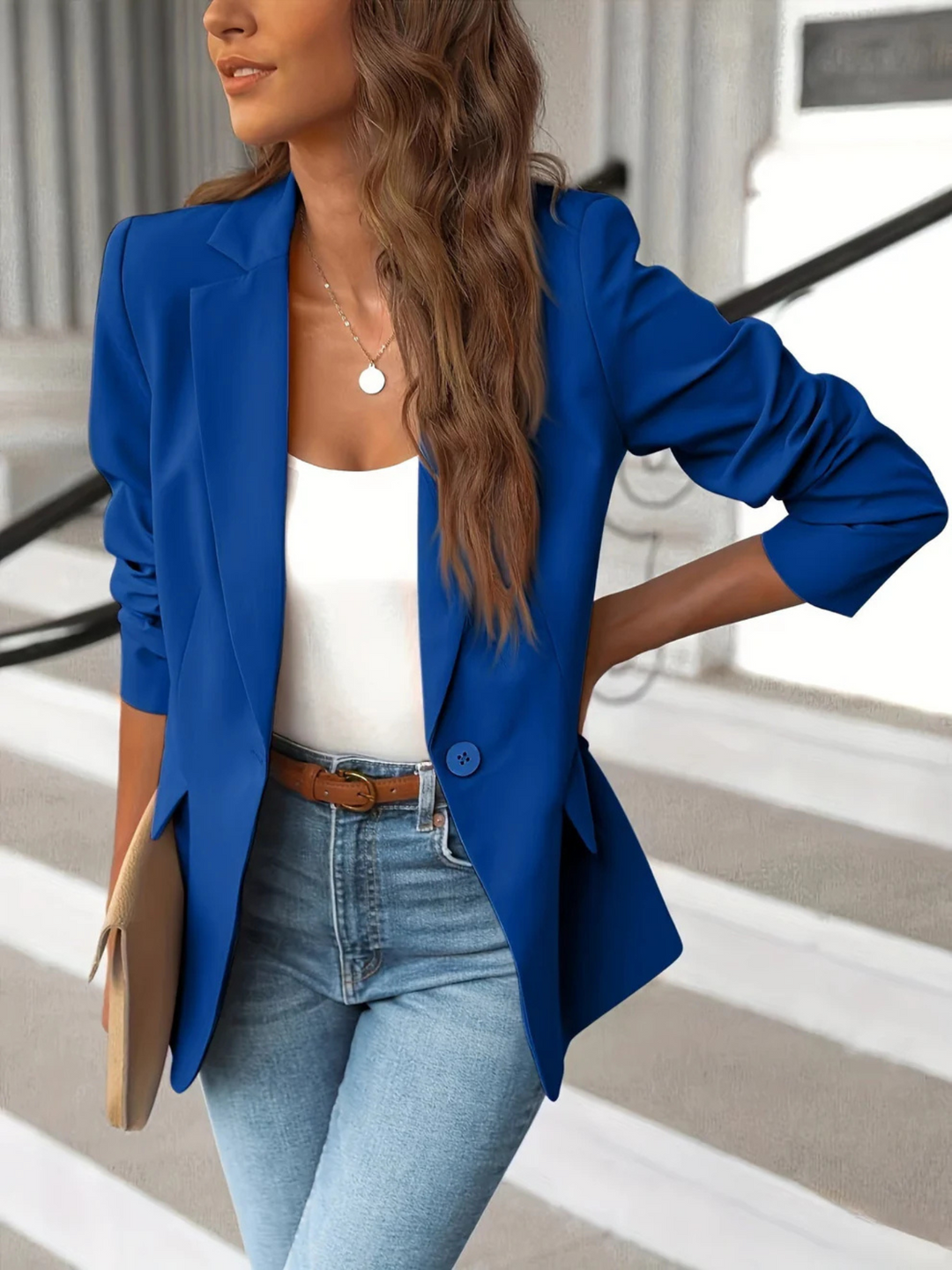 Damen Blazer mit langen Ärmeln und Reverskragen