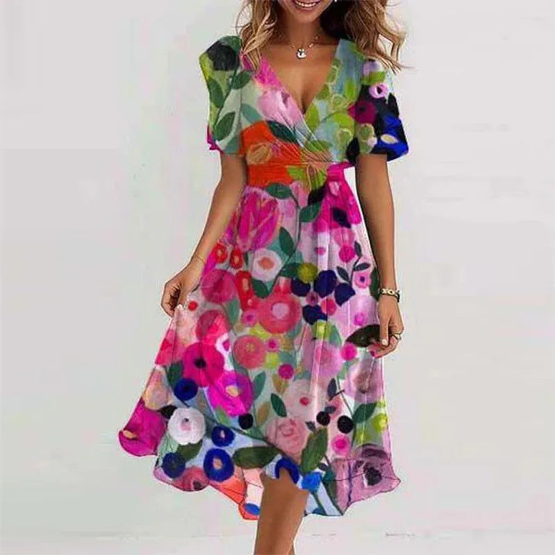 Fließendes Sommerkleid mit Blumenmuster (knielang)