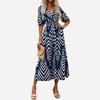 Damen Blätter-Print Überlappendes V-Ausschnitt Kleid