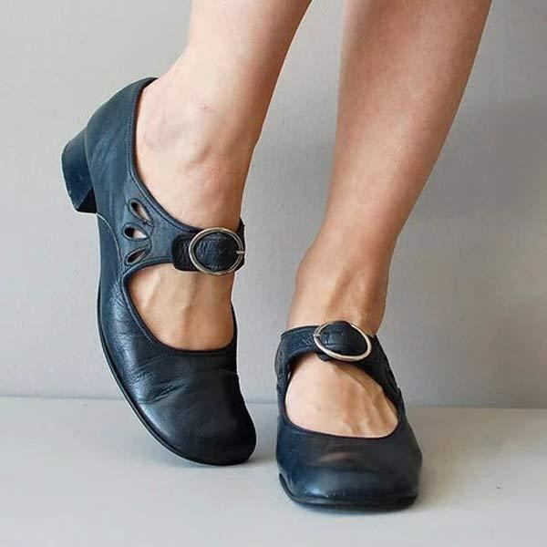 Elegante Damen-Lederschuhe mit niedrigem Absatz