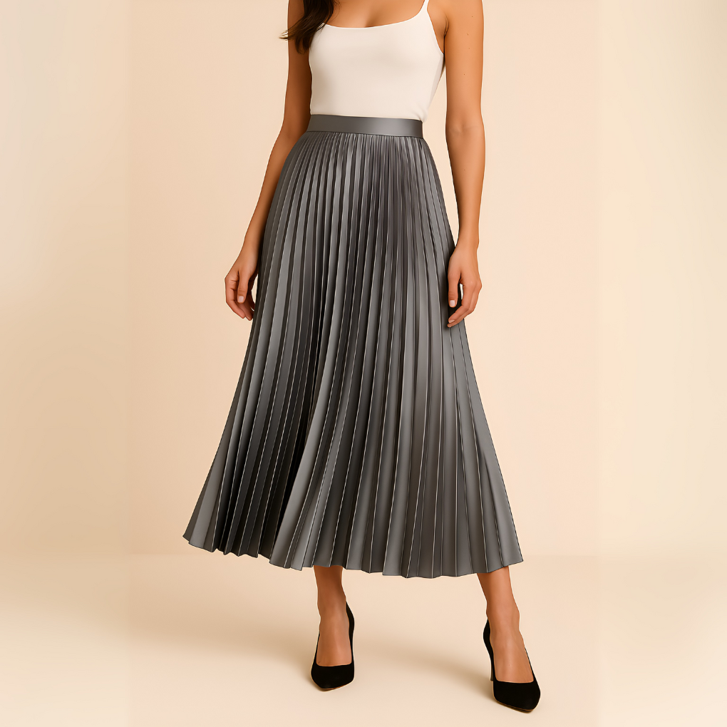 Satin-Plisseerock mit hoher Taille