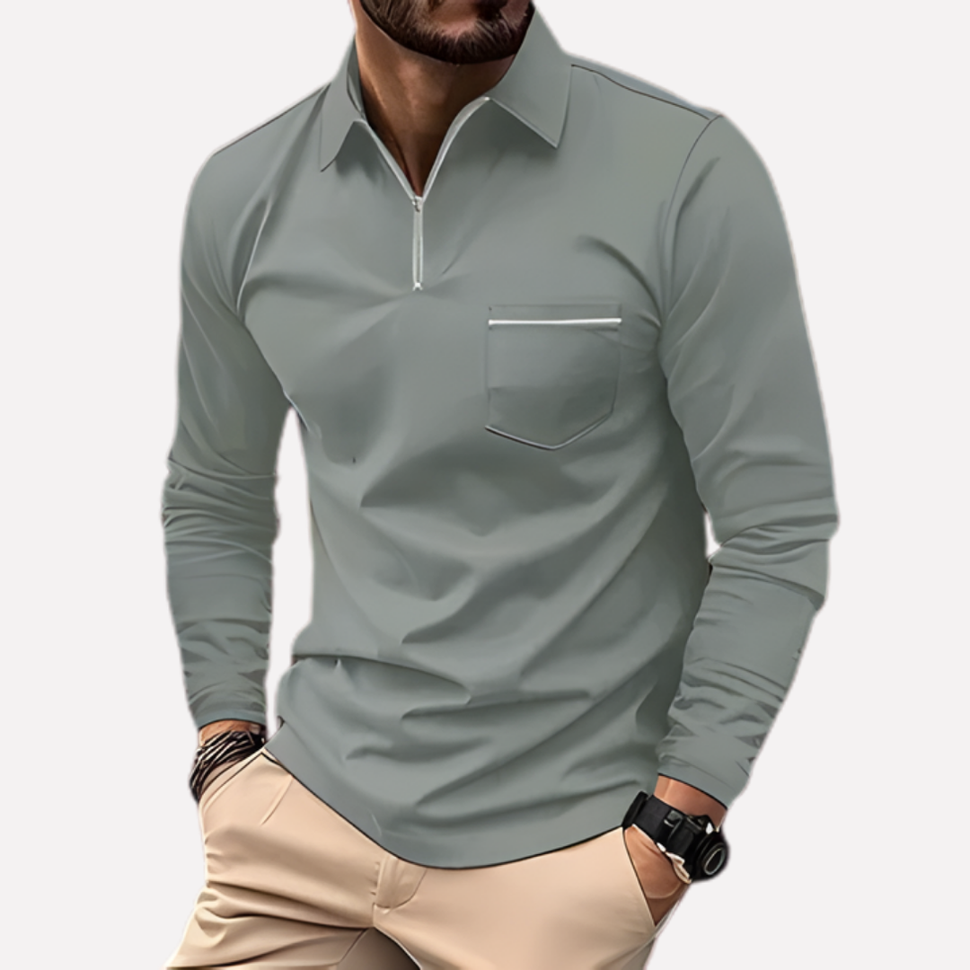 Herren Langarm Polo Shirt mit Brusttasche