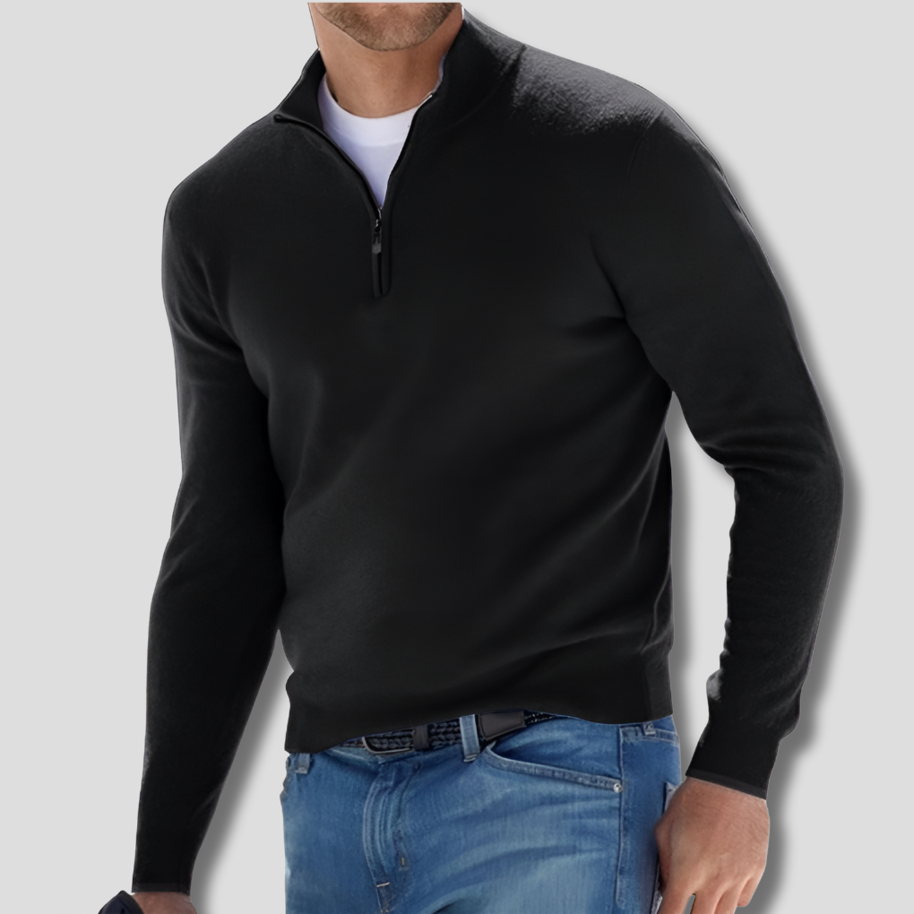 Baumwollpullover mit Reißverschlusskragen für Herren