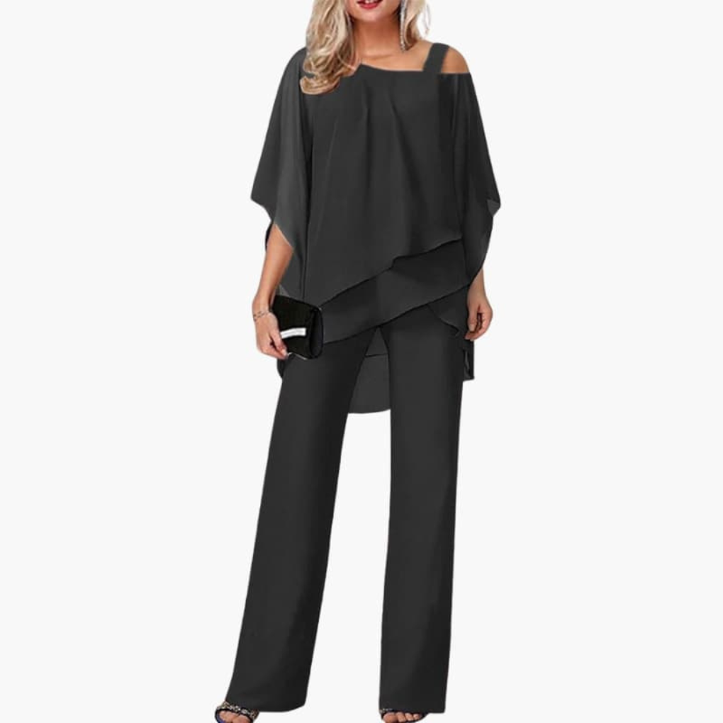 Damen-Jumpsuit mit Kalt-Schulter und weitem Bein