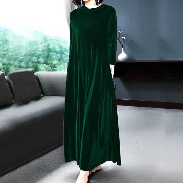 Weinrotes Langarmkleid aus Samt für Damen