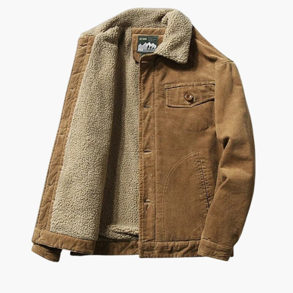 Herren Cordjacke mit Sherpa-Futter und Knopfverschluss