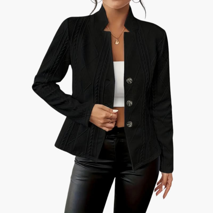 Damenblazer mit Reverskragen und Knopfverschluss