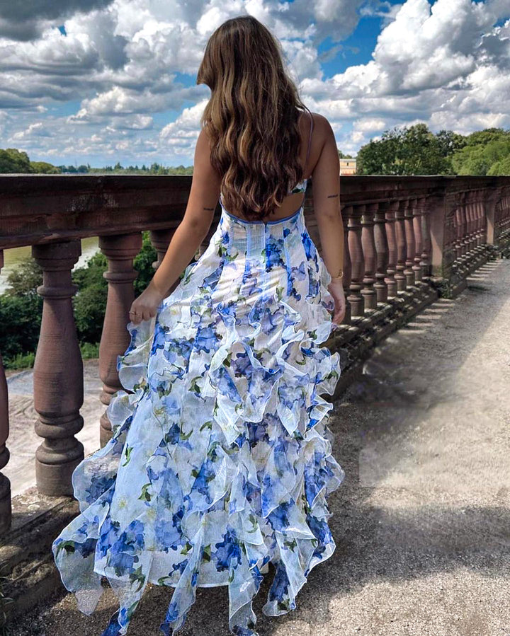 Rüschen- und Blumenkleid für Damen