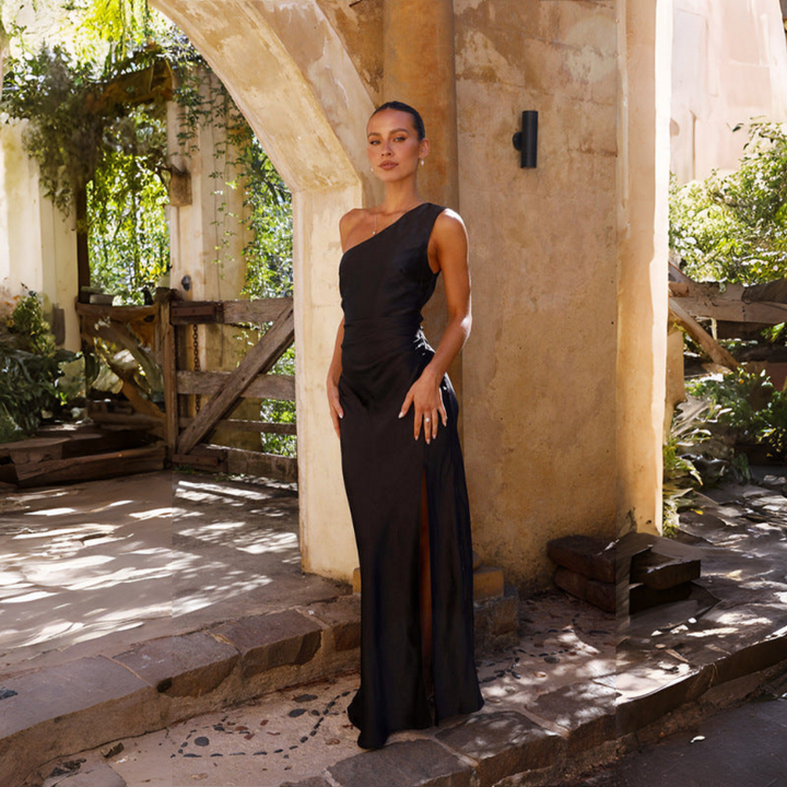 Ein-Schulter-Maxikleid aus Satin für Damen