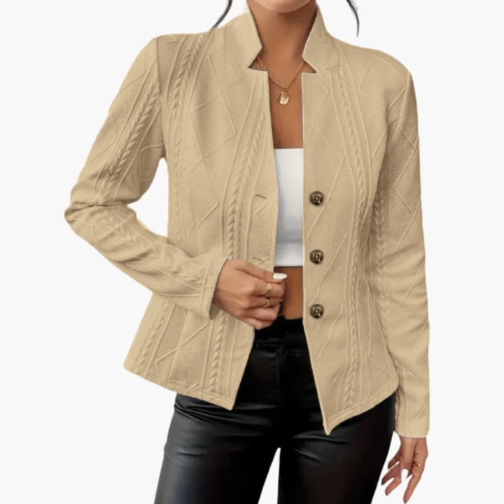 Damenblazer mit Reverskragen und Knopfverschluss