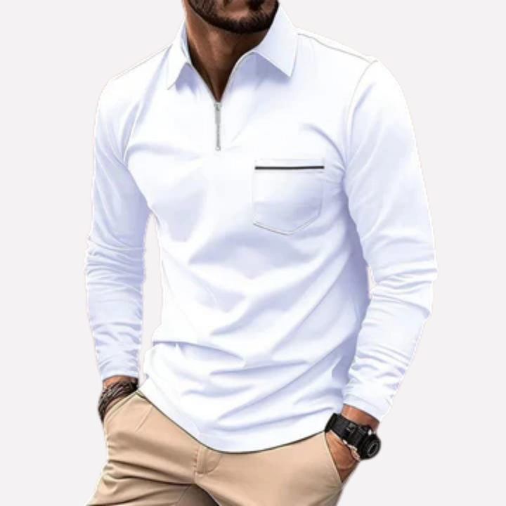 Herren Langarm Polo Shirt mit Brusttasche