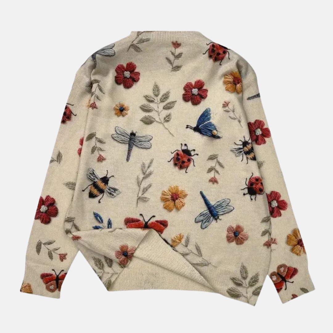 3D-Blumenstrickpullover