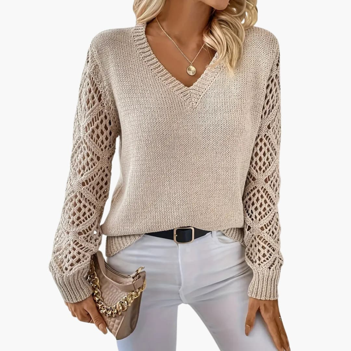 Damen Feinstrickpullover mit V-Ausschnitt und langen Ärmeln