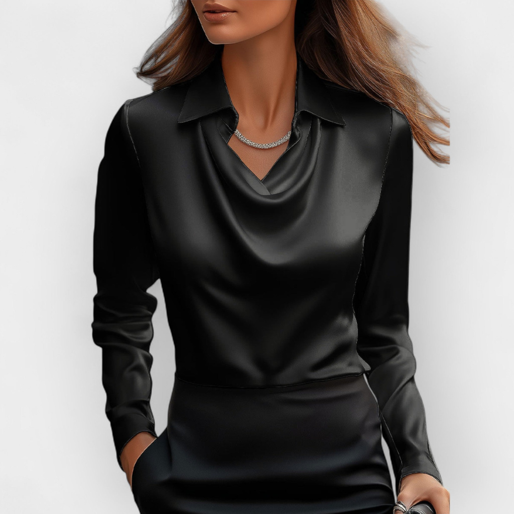 Elegante Satinbluse mit Wasserfallkragen