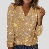 Elegante Bluse mit V-Ausschnitt und Glitzer sowie langen Ärmeln
