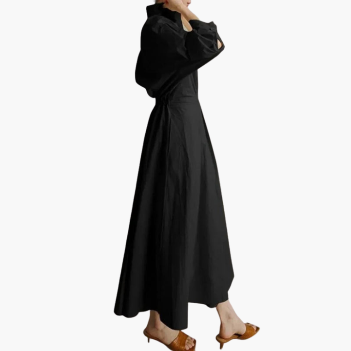 Damen Langarmhemd Kleid mit Taillendetail und Knopfleiste