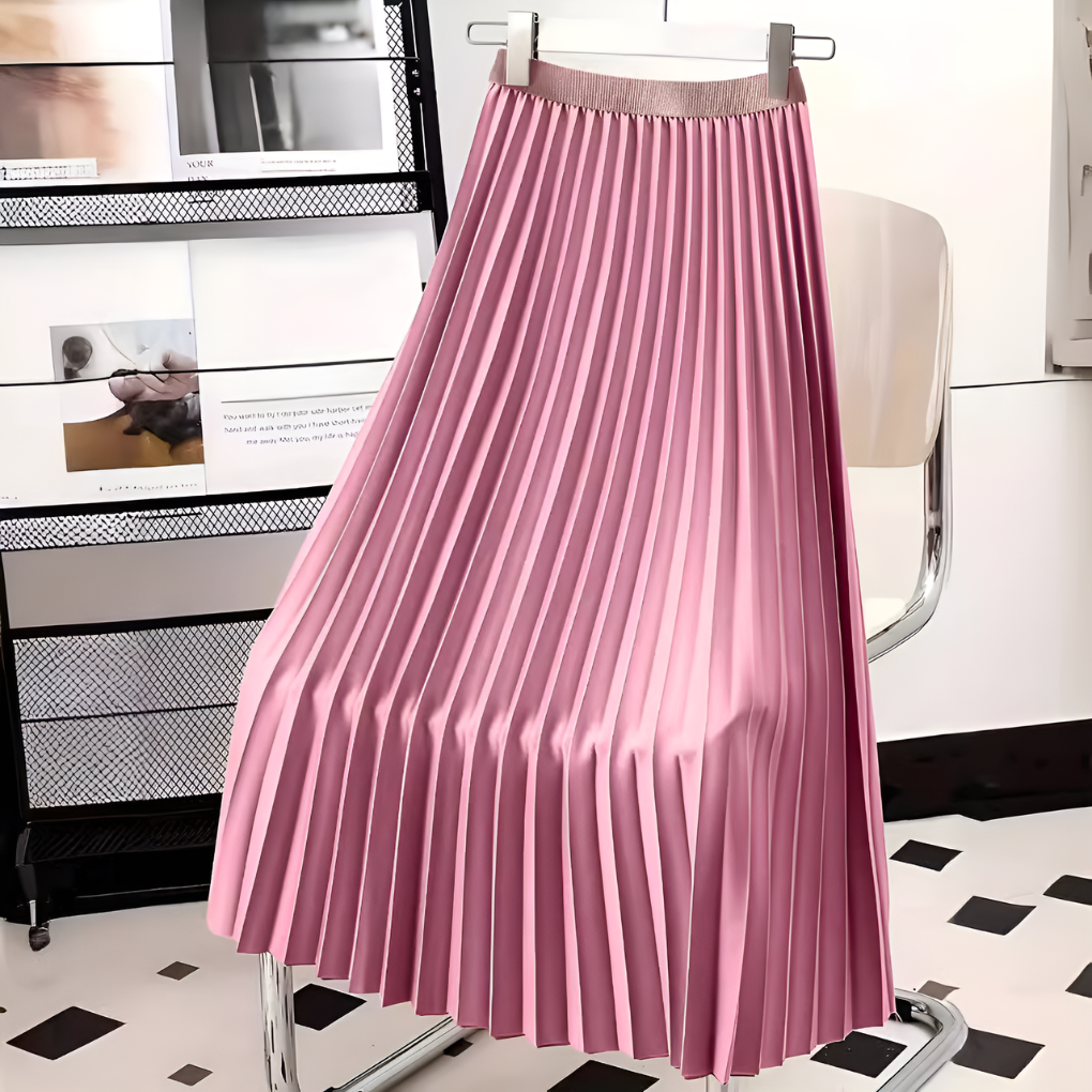 Satin-Plisseerock mit hoher Taille