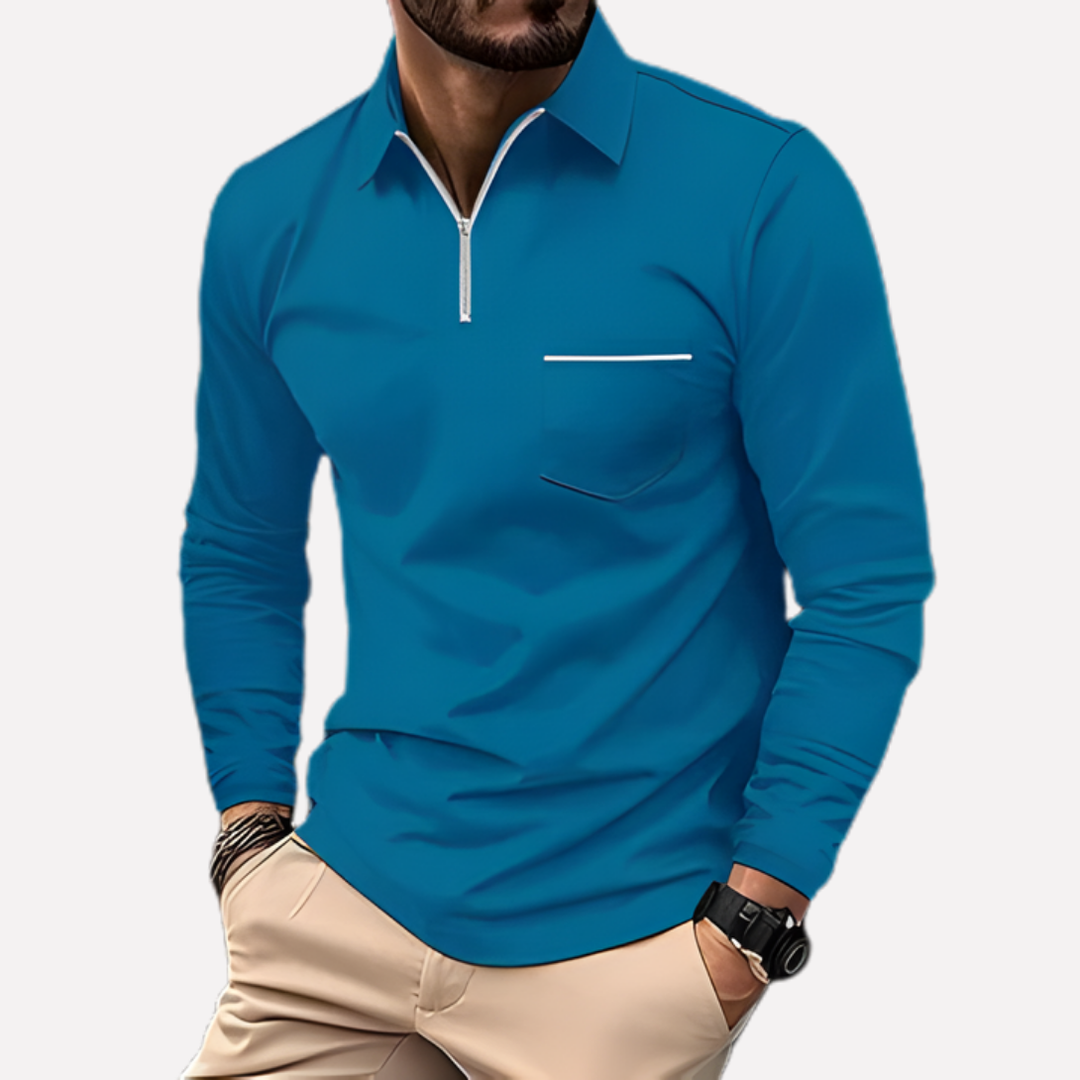 Herren Langarm Polo Shirt mit Brusttasche