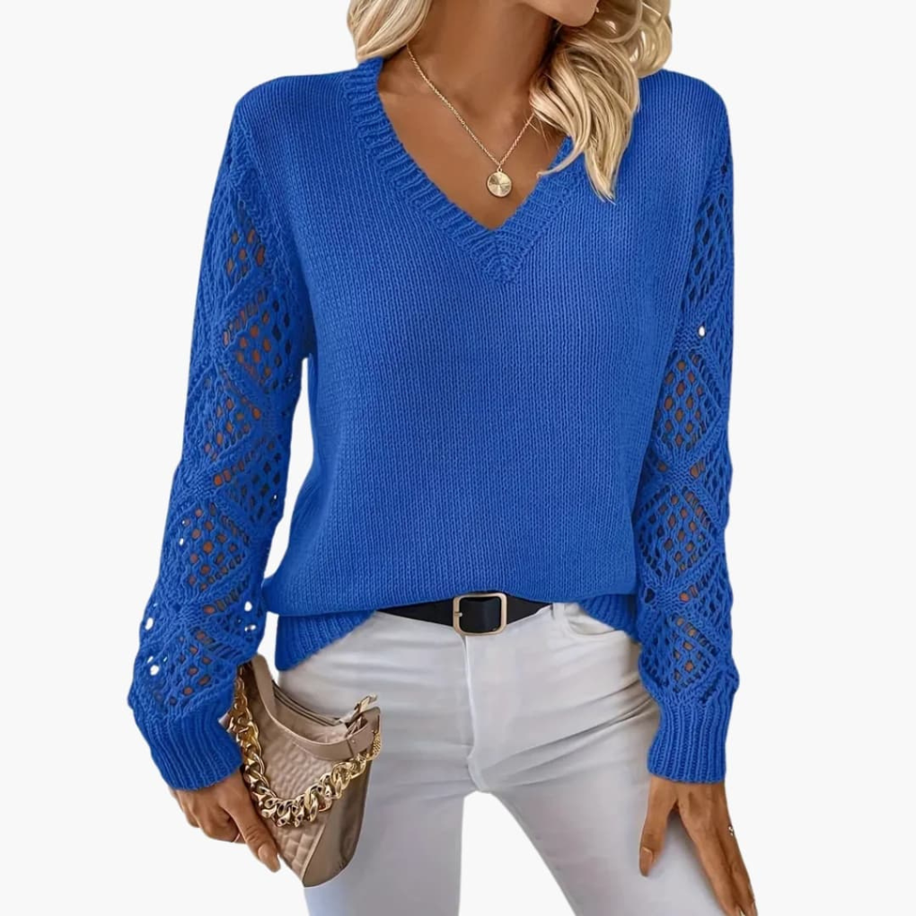 Damen Feinstrickpullover mit V-Ausschnitt und langen Ärmeln