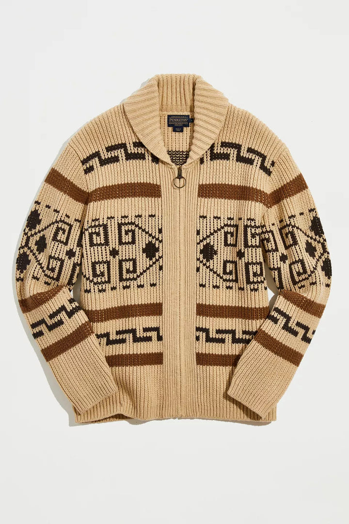 Vintage Jacquard-Strickjacke für Herren mit Reißverschluss