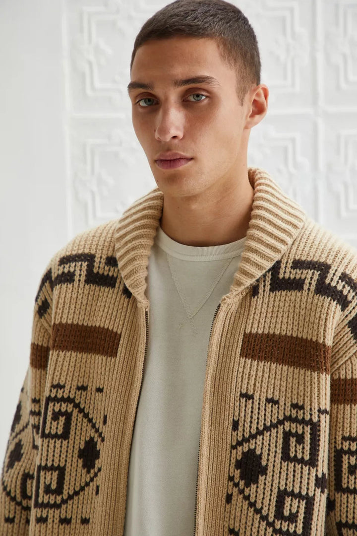 Vintage Jacquard-Strickjacke für Herren mit Reißverschluss
