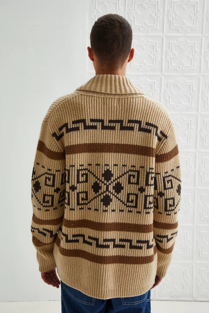 Vintage Jacquard-Strickjacke für Herren mit Reißverschluss