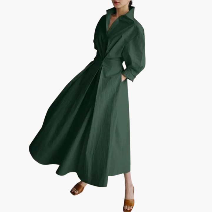 Damen Langarmhemd Kleid mit Taillendetail und Knopfleiste