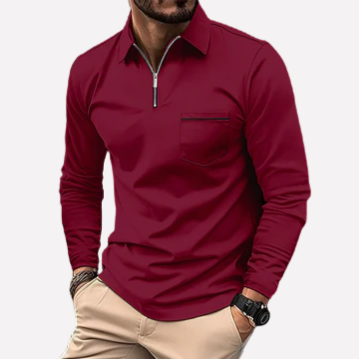Herren Langarm Polo Shirt mit Brusttasche