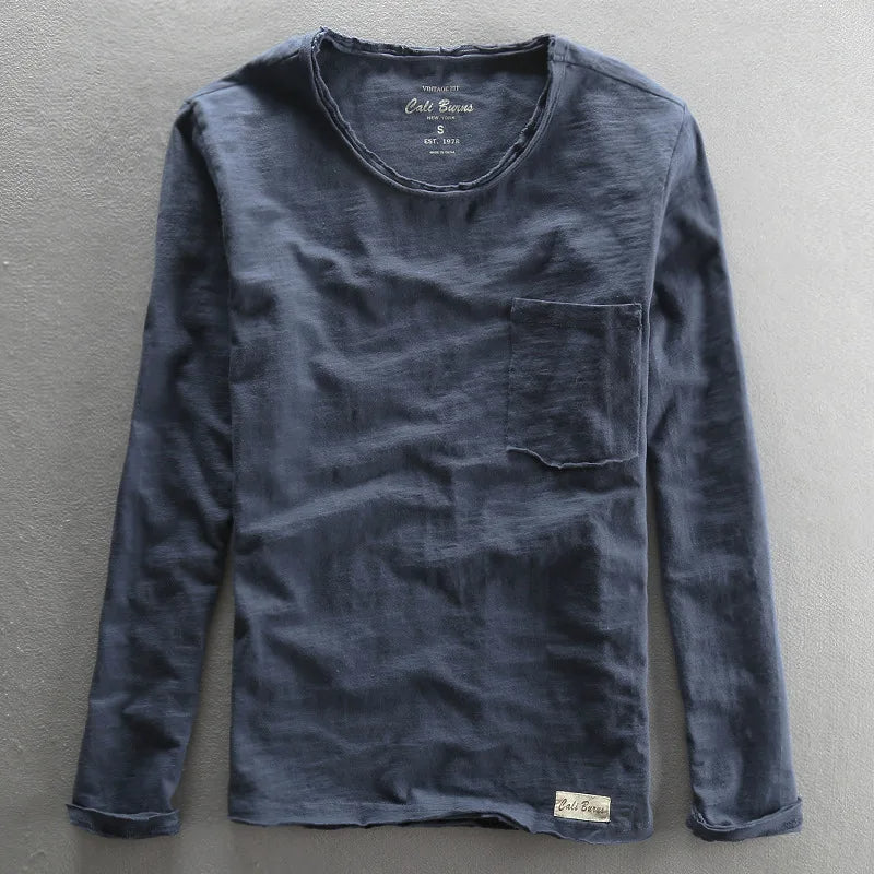 Vintage-Baumwollshirt mit langen Ärmeln und Rundhalsausschnitt