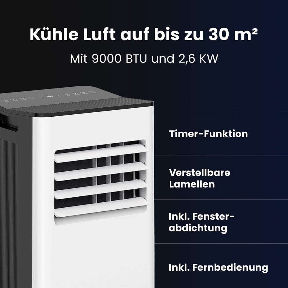 Mobiele Airconditioner KIMO 9000 BTU – 3-in-1 Koeling, Ventilatie & Ontvochtiging