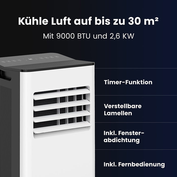 Mobiele Airconditioner KIMO 9000 BTU – 3-in-1 Koeling, Ventilatie & Ontvochtiging