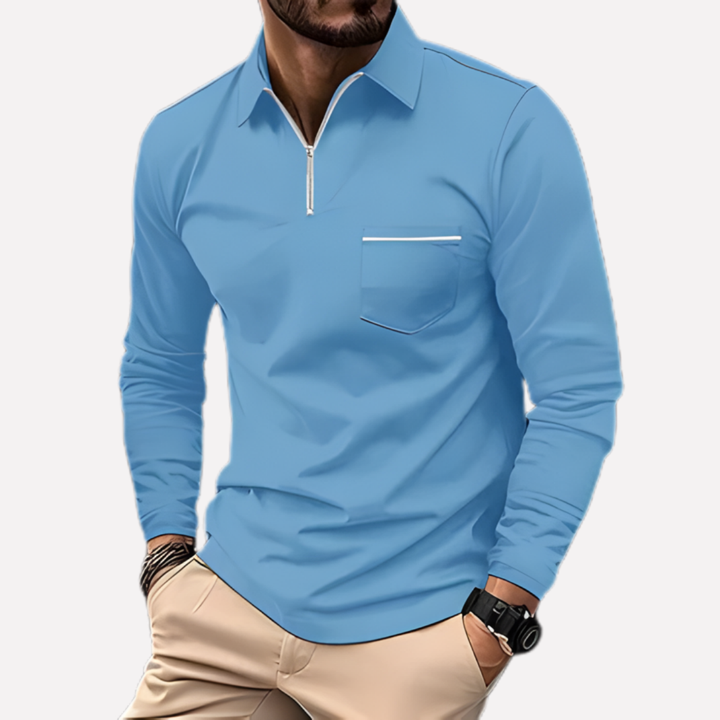 Herren Langarm Polo Shirt mit Brusttasche