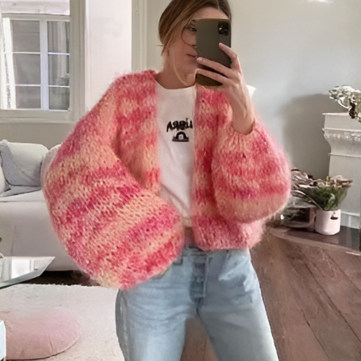 Gestreifter Cardigan mit offener Vorderseite für Damen