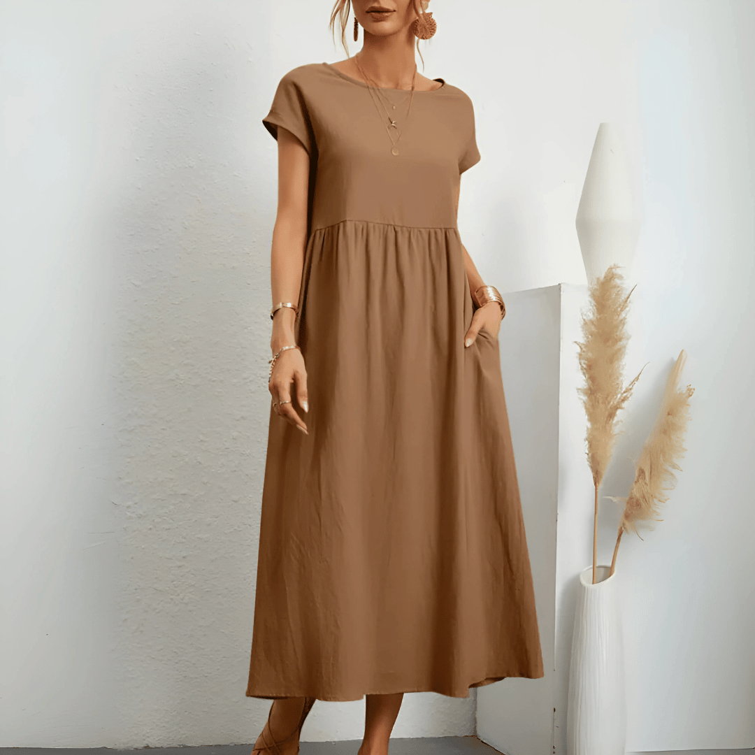 Vintage-Maxikleid aus Baumwollleinen für Damen