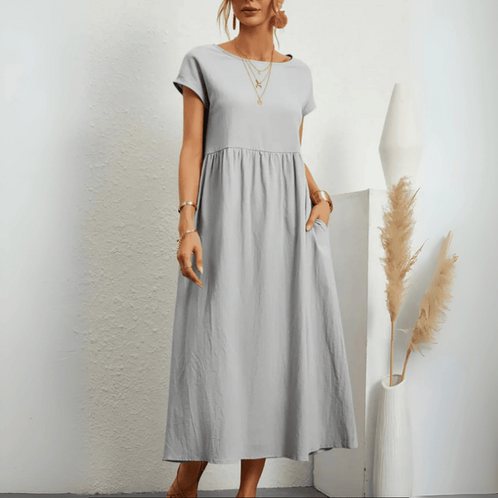 Vintage-Maxikleid aus Baumwollleinen für Damen
