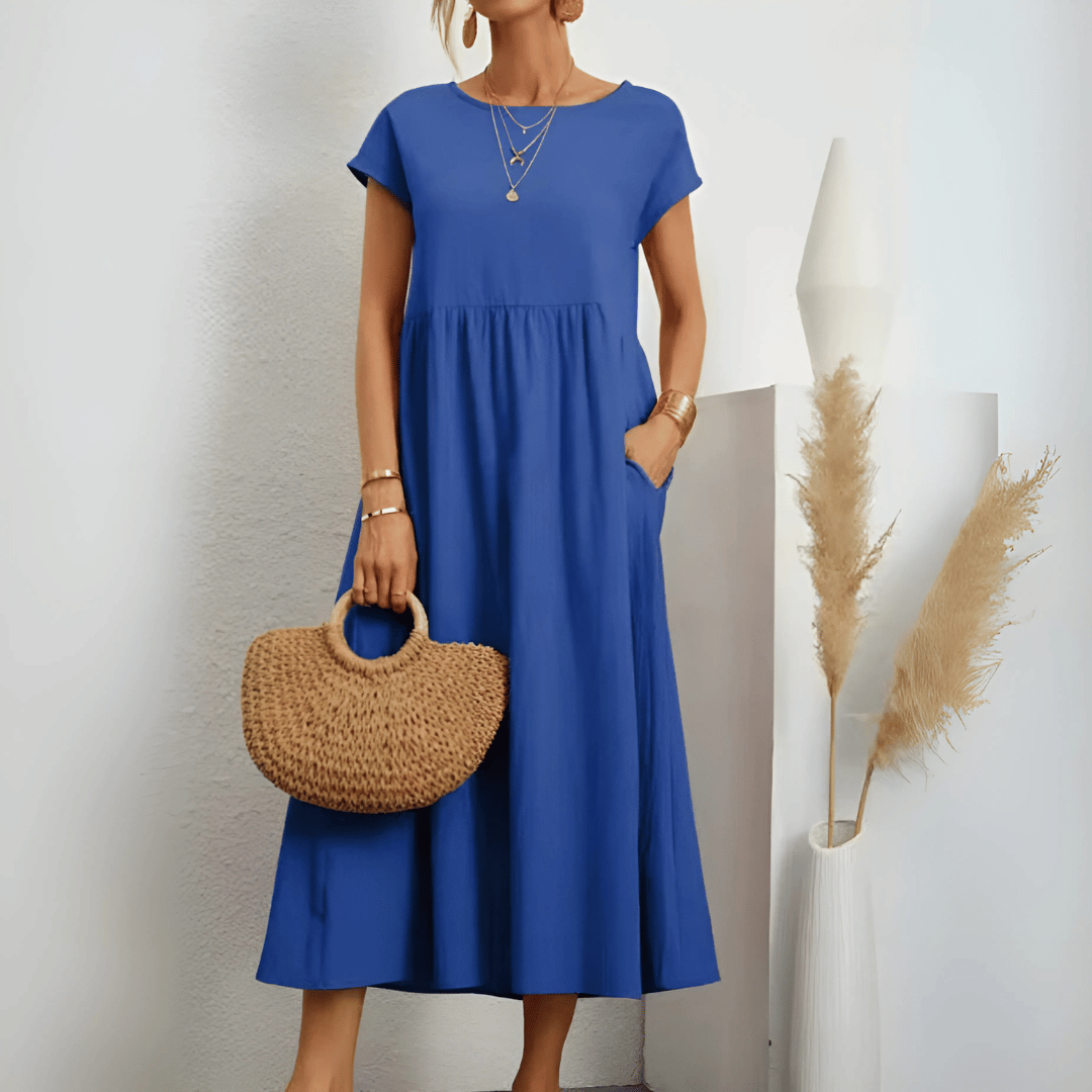 Vintage-Maxikleid aus Baumwollleinen für Damen