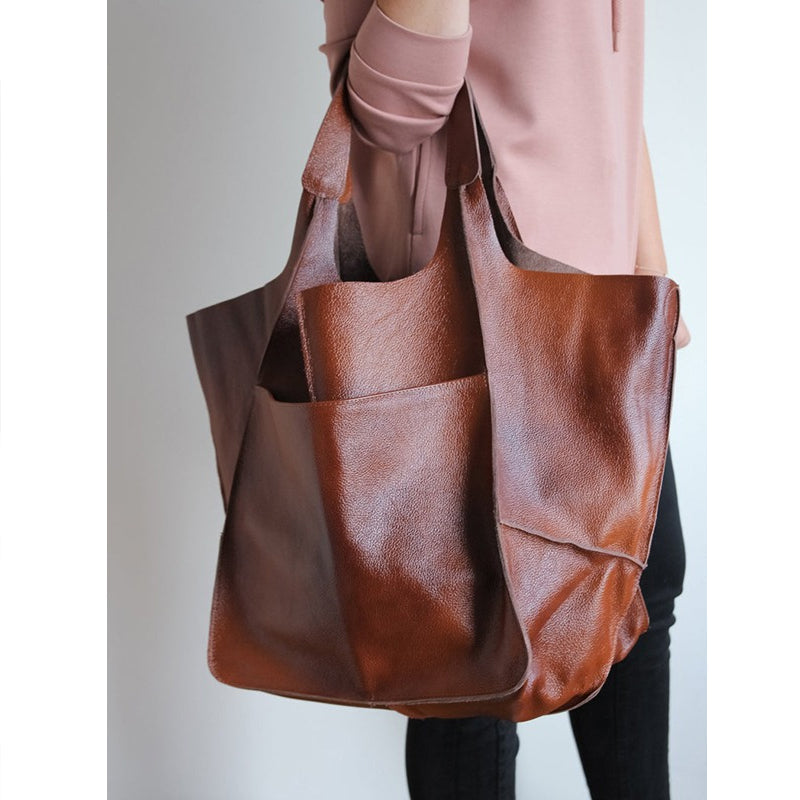 Übergroße Vintage-Umhängetasche aus Leder für Damen