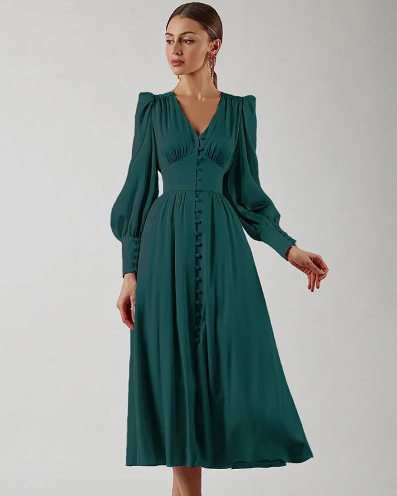 Elegantes Maxikleid aus Satin mit V-Ausschnitt