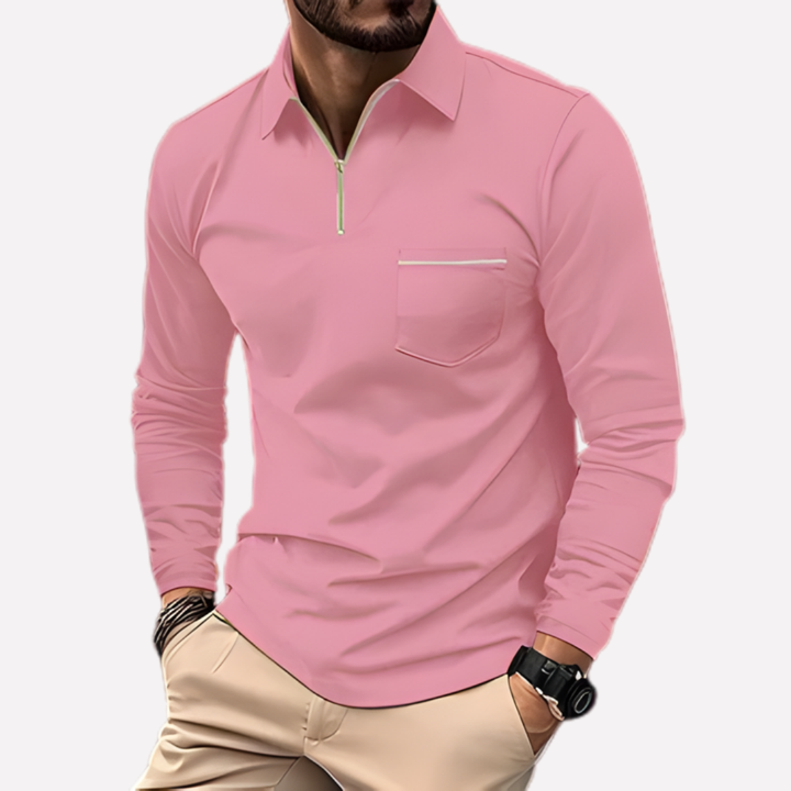 Herren Langarm Polo Shirt mit Brusttasche