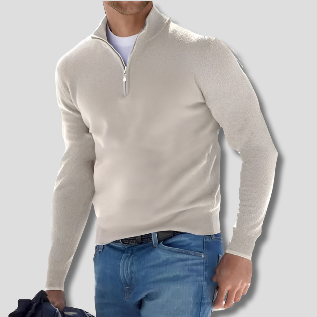 Baumwollpullover mit Reißverschlusskragen für Herren