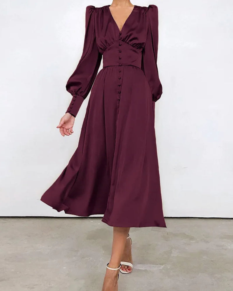 Elegantes Maxikleid aus Satin mit V-Ausschnitt