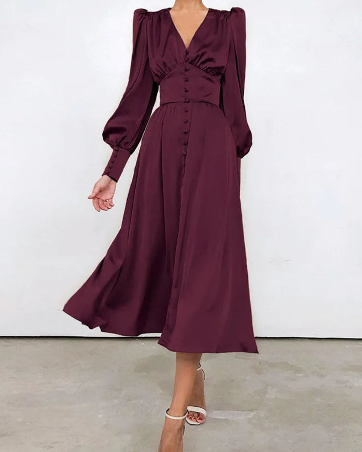 Elegantes Maxikleid aus Satin mit V-Ausschnitt
