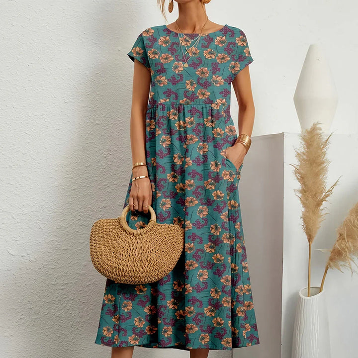 Casual-Midikleid für Damen aus Baumwoll-Leinen-Mischung
