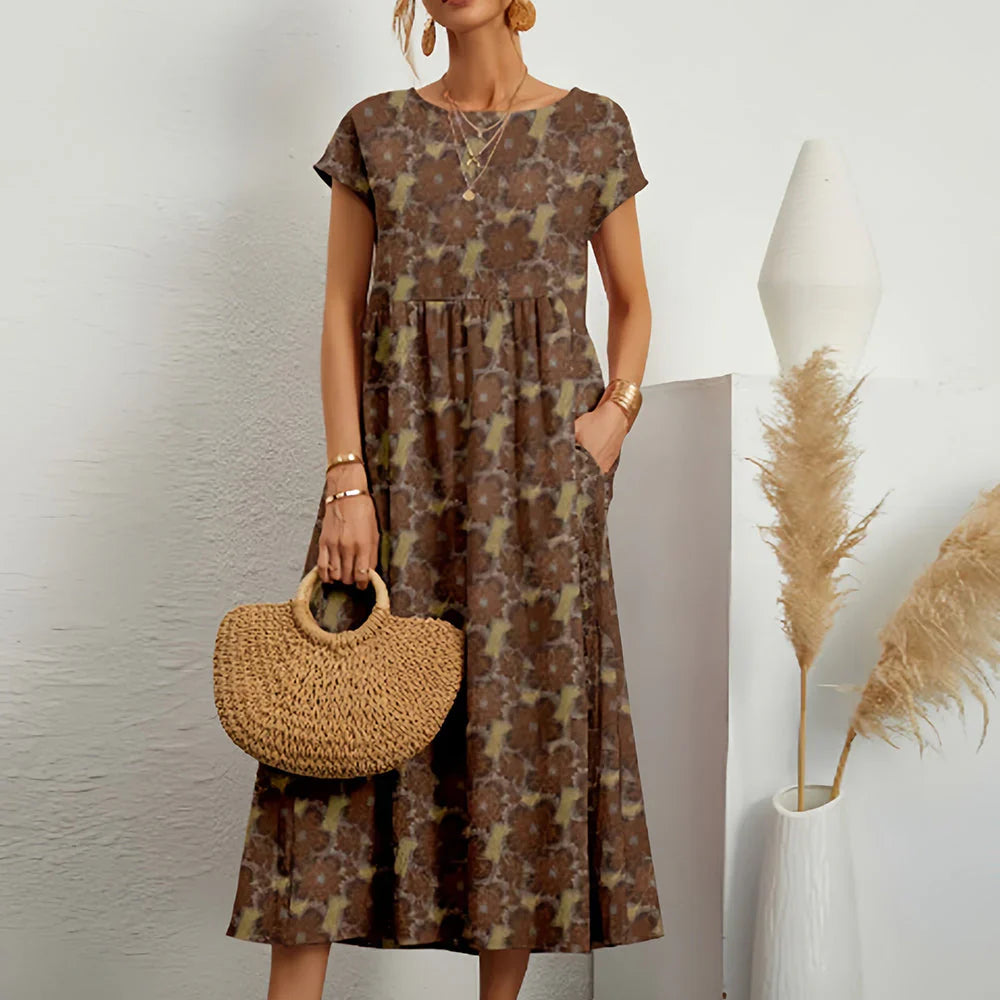 Casual-Midikleid für Damen aus Baumwoll-Leinen-Mischung