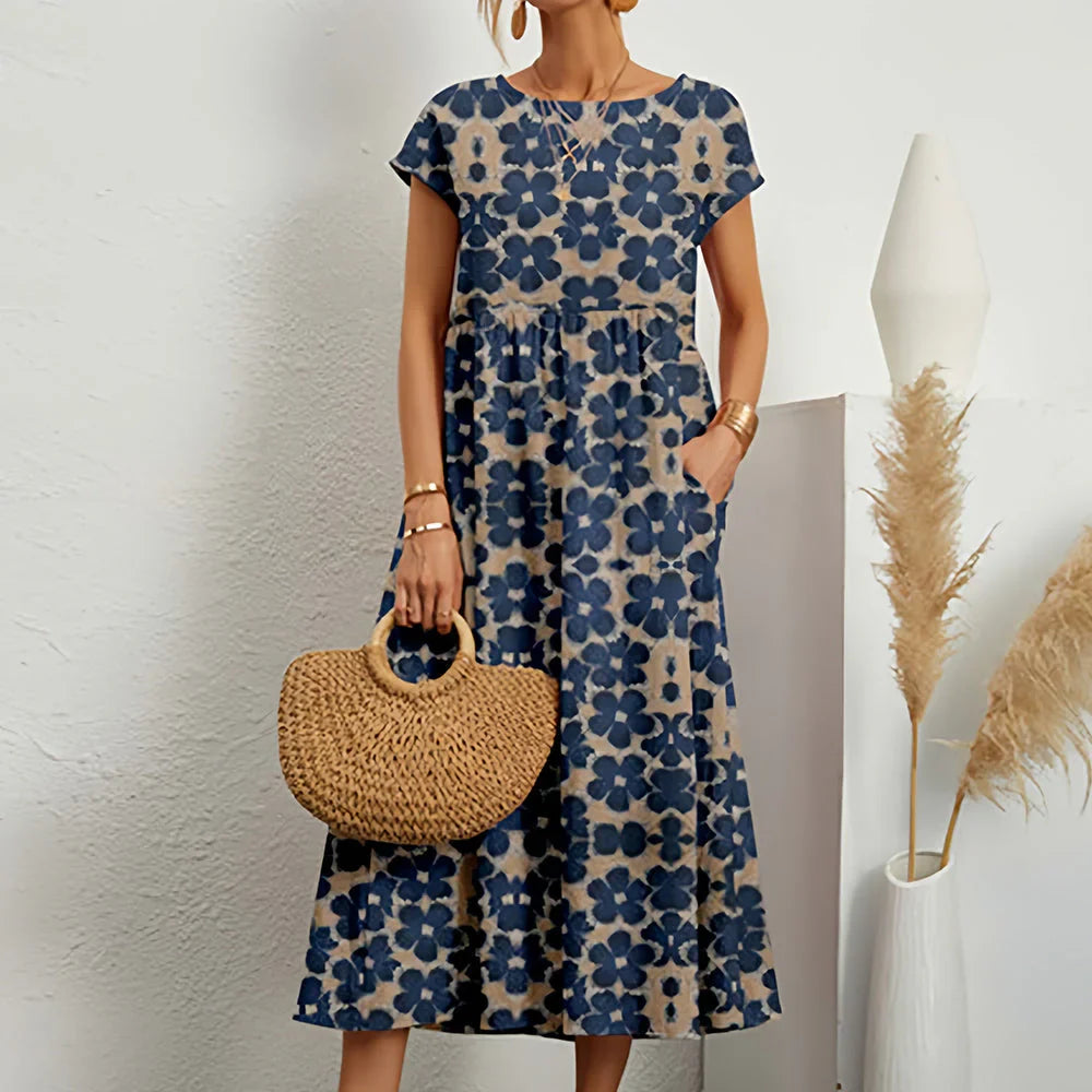 Casual-Midikleid für Damen aus Baumwoll-Leinen-Mischung