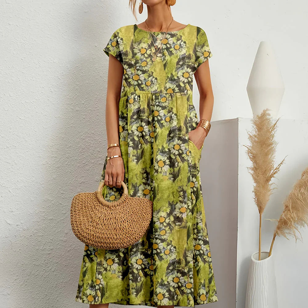 Casual-Midikleid für Damen aus Baumwoll-Leinen-Mischung