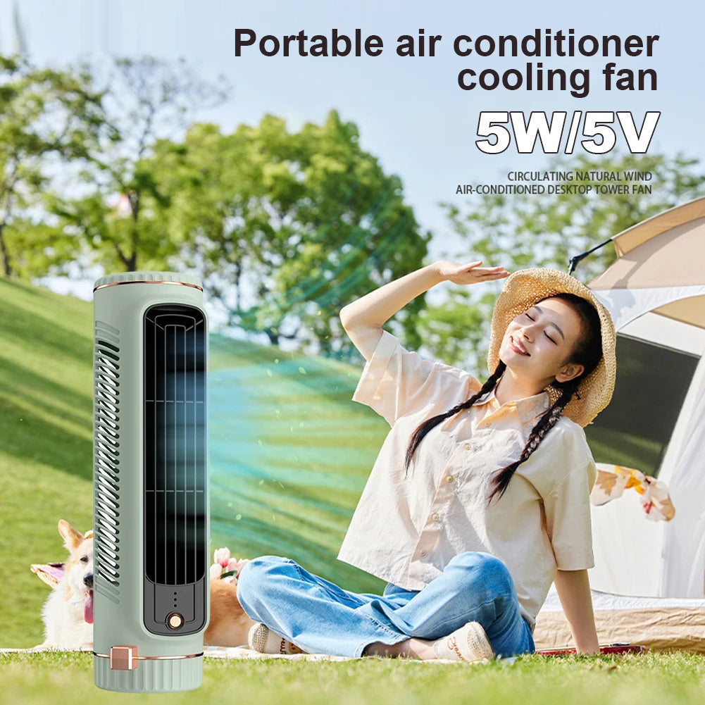 Tragbarer Turmventilator Ohne Rotorblätter, Leiser USB Akku Ventilator, Mini Luftkühler