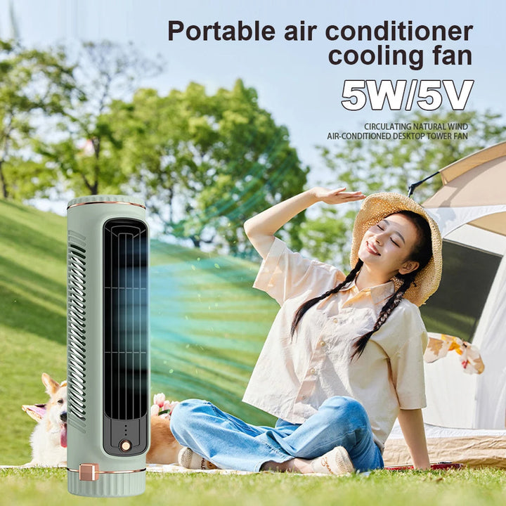 Tragbarer Turmventilator Ohne Rotorblätter, Leiser USB Akku Ventilator, Mini Luftkühler