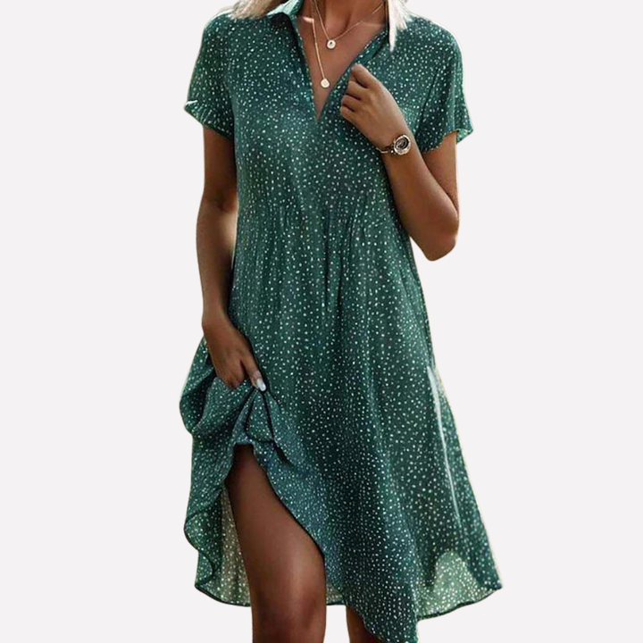 Damen Kurzarm Midi Hemdkleid